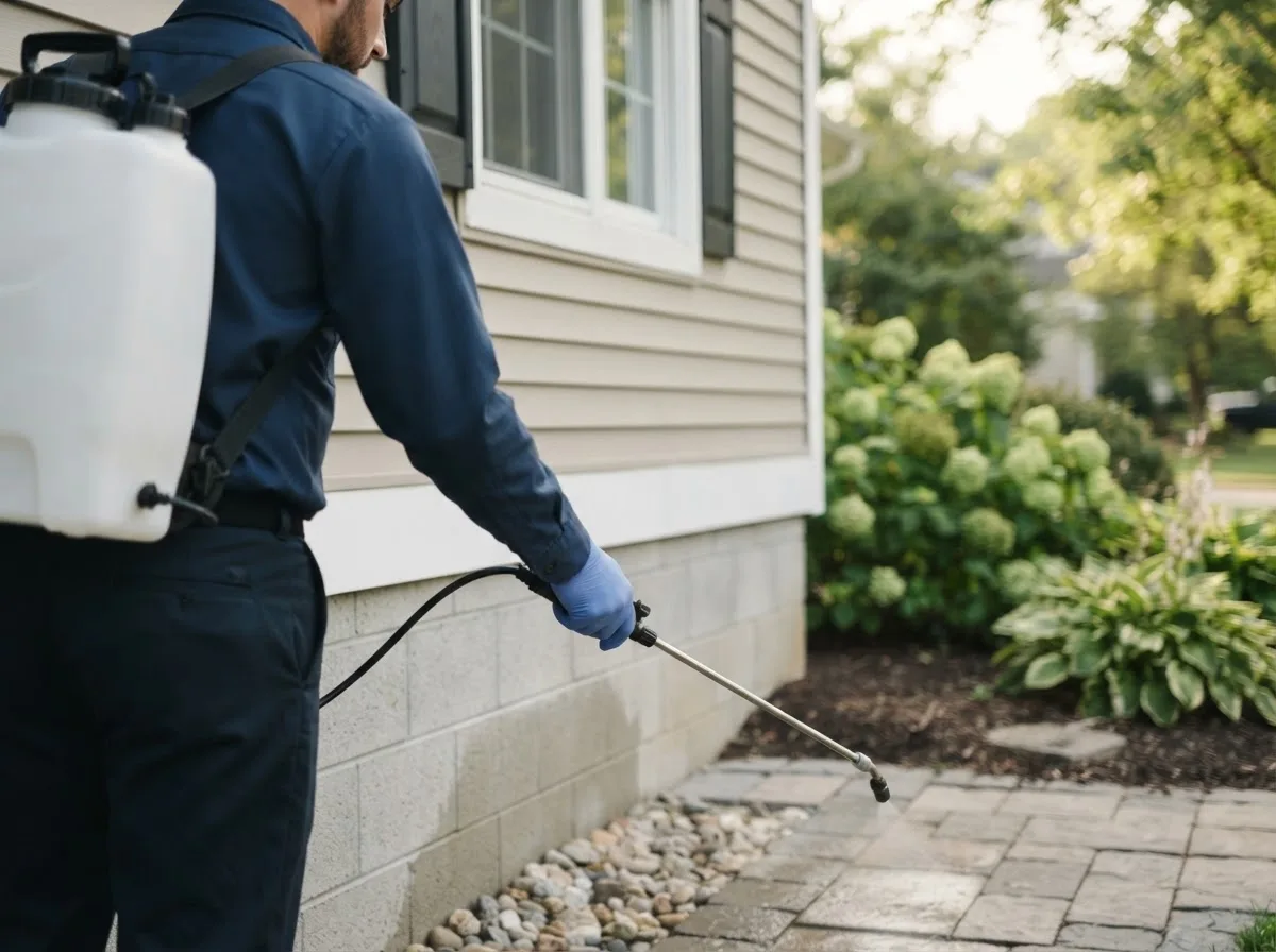 Pest control technician inspecting a home in Marlinton, WV
